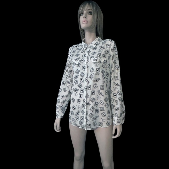 Karl Lagerfeld Paris Shirt Blouse Graphic Travel Graffiti Print Eiffel Tower - Picture 7 of 16